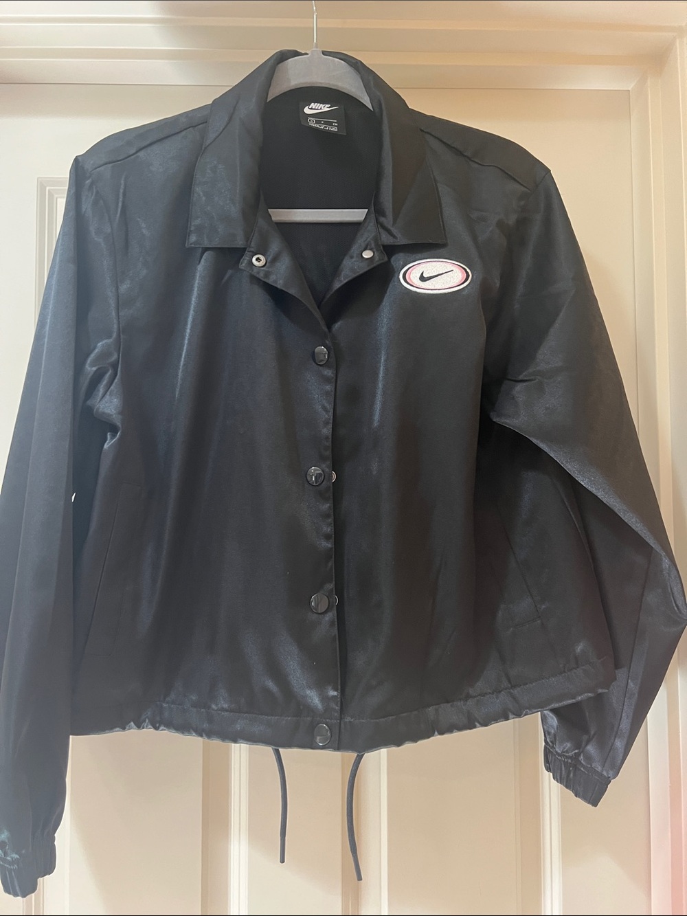 Nike Black Coaches Jacket with White & Red Swoosh Patch